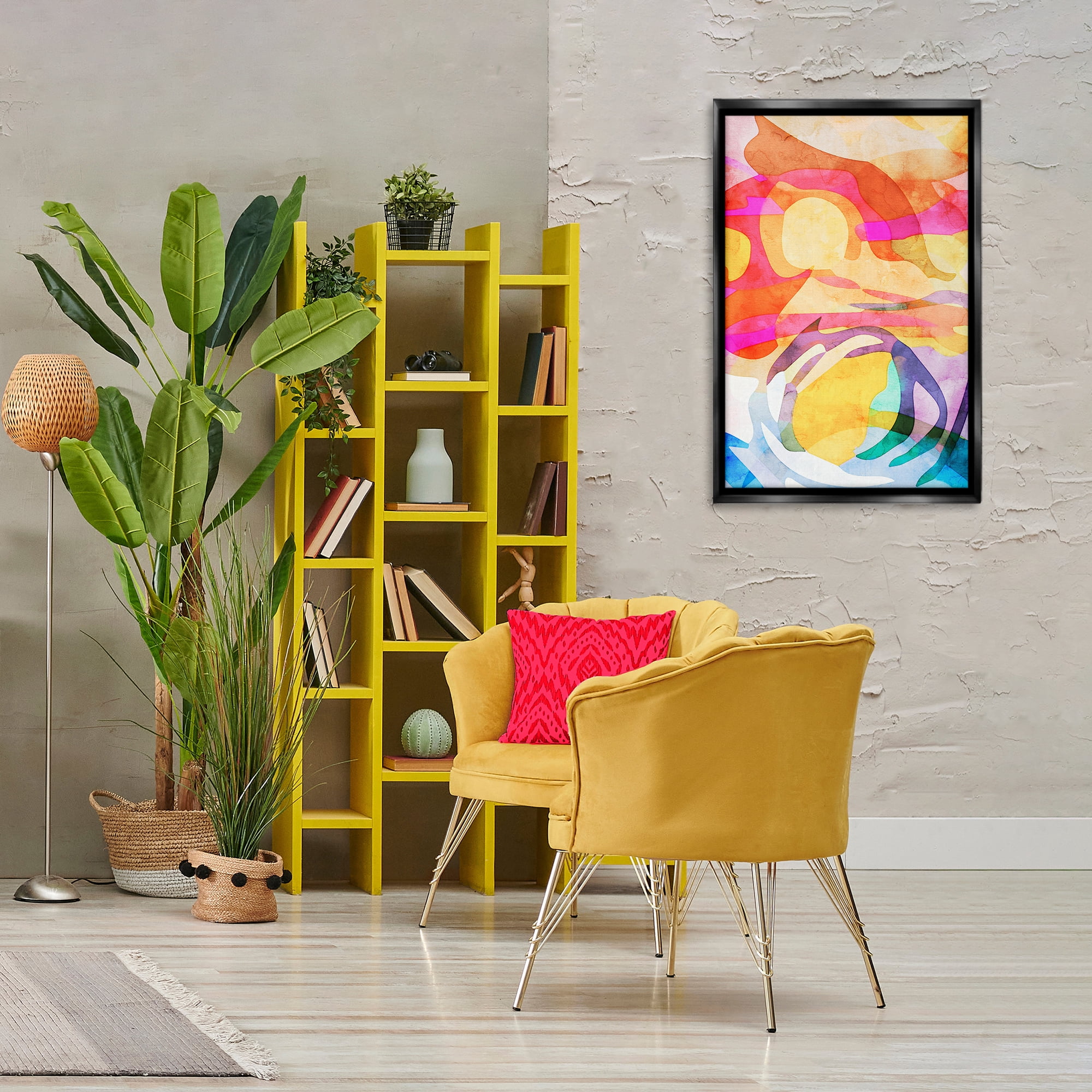 Stupell Industries Overlapping Transparent Shapes Abstract Painting Black Floater Framed Canvas Art Print Wall Art, 21 x 31