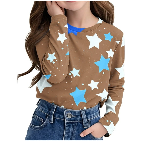 Bnwani Toddler Shirts Long Sleeve Crew Neck Casual Cute Printed Tops 3-4t