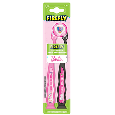 Firefly Kids Barbie Manual Toothbrush with Cover, Soft, 2 Count