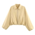 thumbnail image 2 of Stamzod Women's Fall Bomber Jacket 2026 Collared Puffed Hem Zip Up Jacket with Pocket Long Sleeve Crop Jackets for Women Yellow B M, 2 of 9