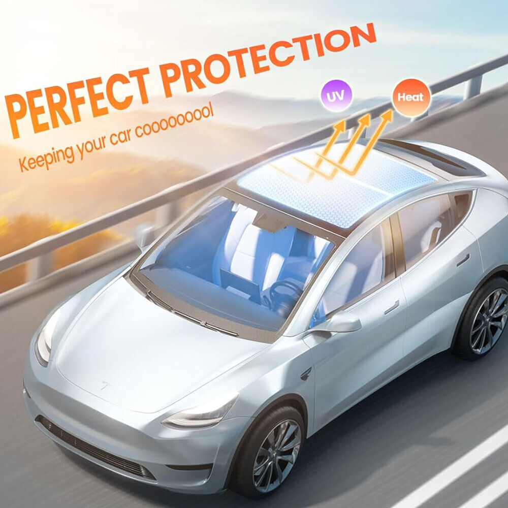 AYAMAYA Sunshade Roof for Tesla Model Y 2020-2024,Heat Insulation Block UV Rays Foldable Glass Roof Sun Shade,Sunroof Blocking Cover,Gray