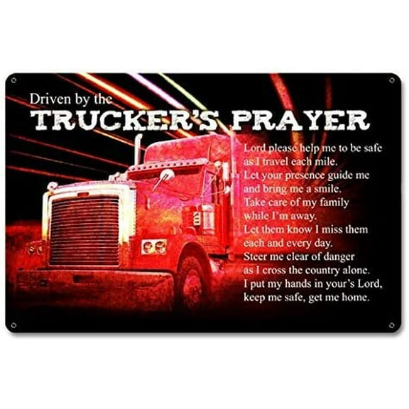 Metal Tin Signs Wall Decor Truckers Prayer Indoor Bar Poster Coffee Pub Home Shop Beer Man Cave 12 x 8 Inch