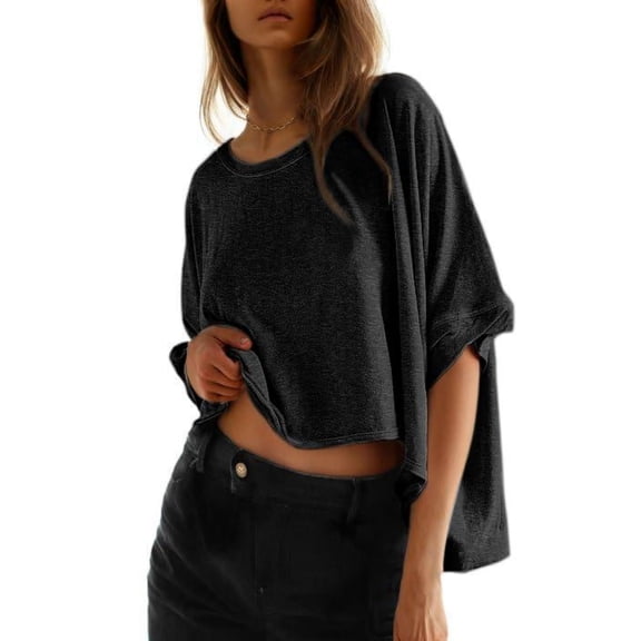 Women's T-shirt Round neck short-sleeved casual tops Elegant solid colour T-shirt tops