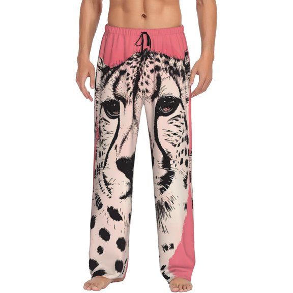 Logiee Pink Cheetah Art Print Pajama Pants for Men,Men’s Pajama Bottoms,Mens PJ Pants with Pockets & Button Fly-Small