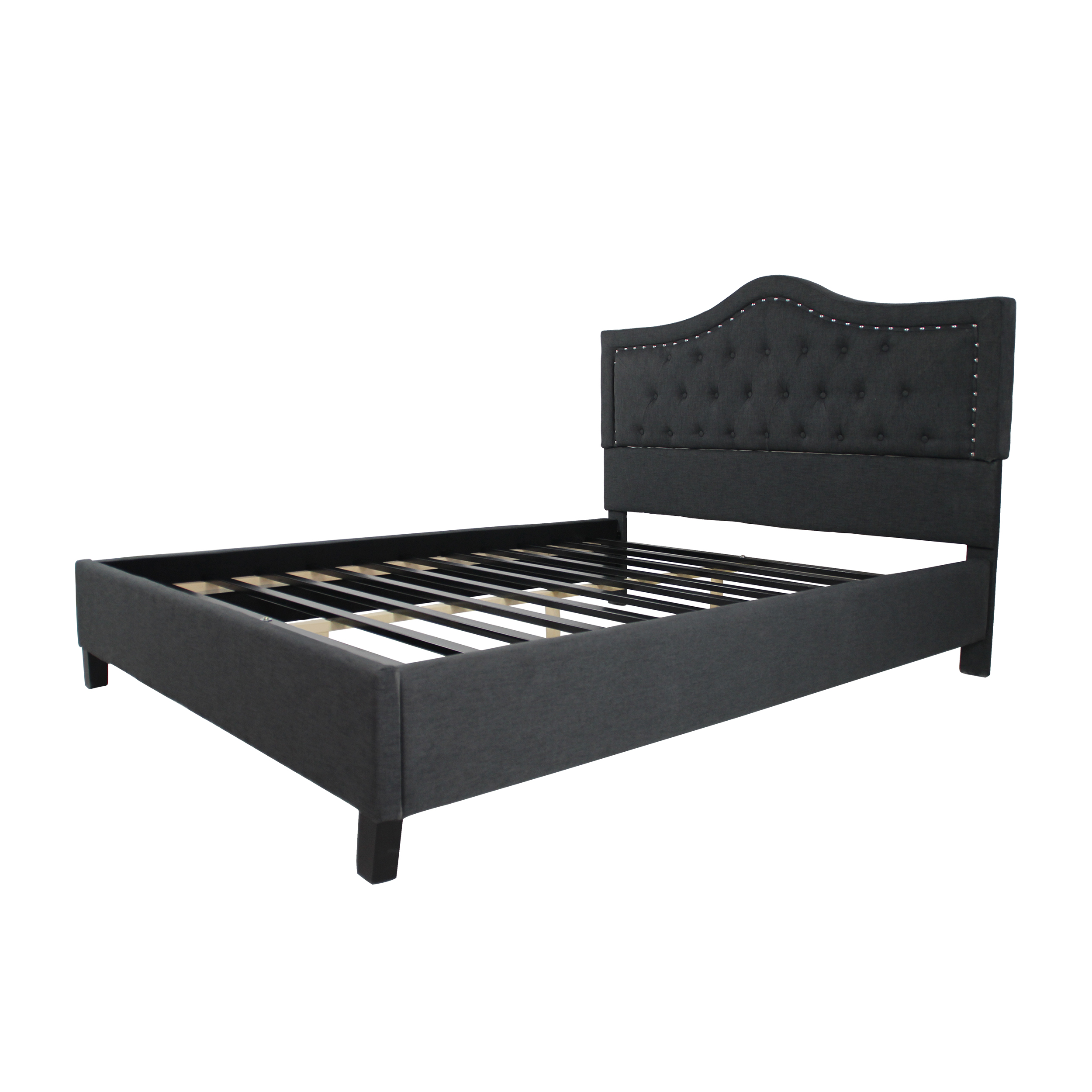 Noble House Camdyn Traditional Fully Upholstered Queen Sized Bed Frame, Dark Gray, Dark Brown