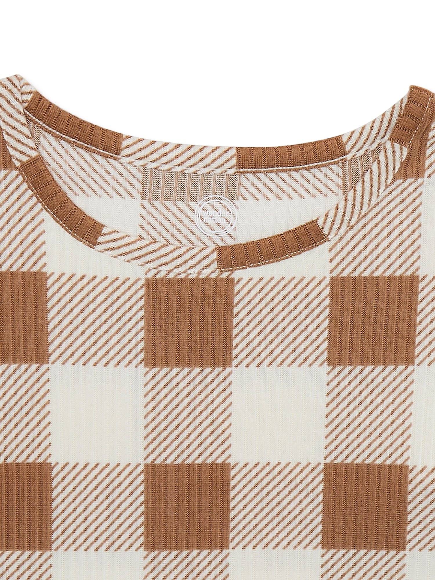 Wonder Nation Girls Ribbed Buffalo Check Pajamas Set with Long Sleeves, Sizes 4-18 & Plus