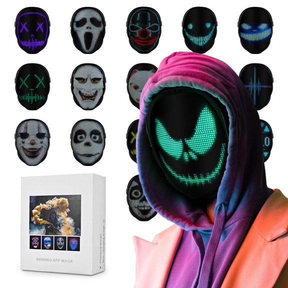Máscara LED Ouvibyaz personalizable con aplicación Bluetooth para Halloween
