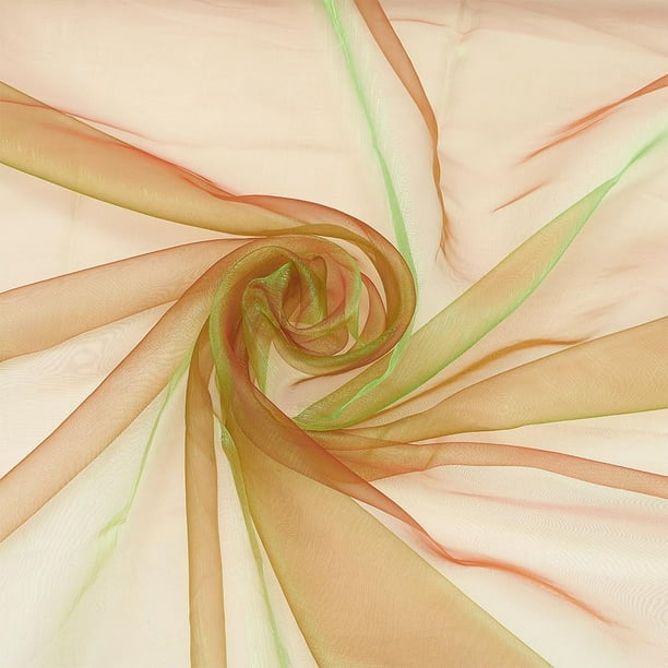 Tela de organza bicolor de 3,28 yardas (2,98 m) y 59,8 pulgadas (152 cm) de largo, ligera, transparente, iridiscente, color verde oliva con gasa holográfica roja.