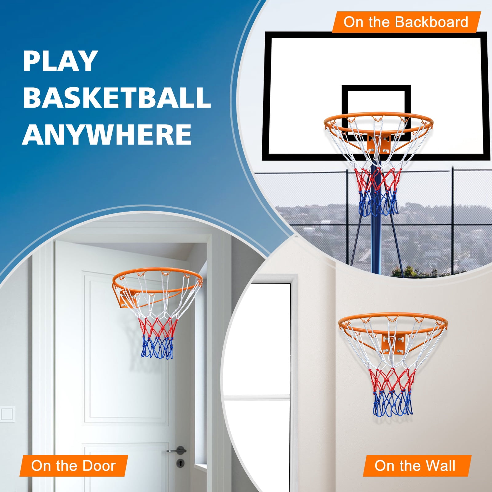 Regulation 18" Steel Basketball Rim for Portable Basketball Hoop & Goal, Indoor & Outdoor with Hand-Crank Adjustment, Choose from Fixed or Breakaway, Replacement Rim for Indoor or Outdoor Hoop