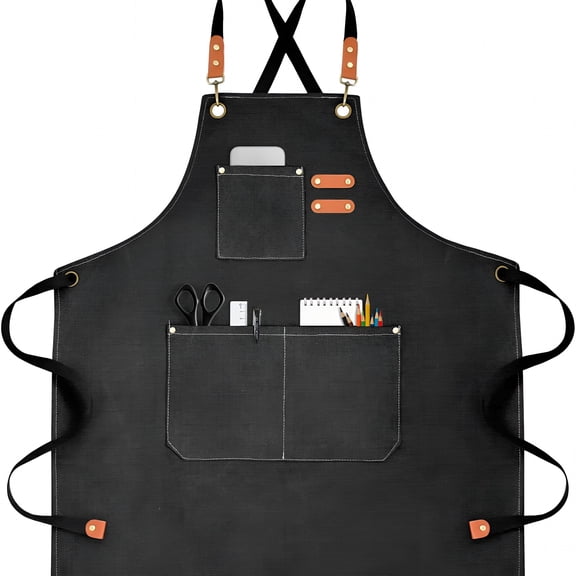 TELOLY Chef Apron for Men Women, Canvas Aprons with 3 Pockets Cross Back for Cooking