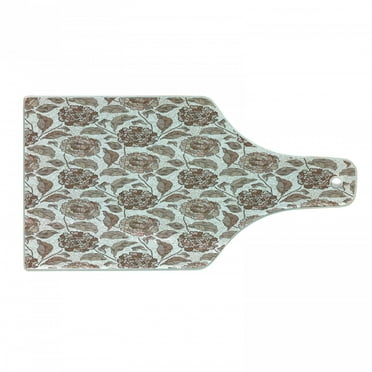 Floral Cutting Board, Earth Tones Blossom Chrysanthemums Cottage Foliage Ornamental Pattern, Tempered Glass Cutting and Serving Board, Wine Bottle Shape, Warm Taupe Umber Blush, by Ambesonne