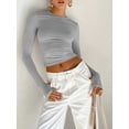 thumbnail image 3 of Women Basic Long Sleeve T Shirt Crew Neck Slim Fitted Crop Top Solid Y2k Going Out Tight Tees Tops with Thumb Holes, 3 of 6