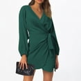 thumbnail image 2 of Women's Elegant V Neck Satin Dress With Waist And Low Cut, 2 of 2
