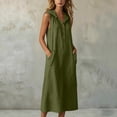thumbnail image 4 of ClodeEU Women's V Neck Sleeveless Linen Blend Hooded Midi Dress,Casual Loose Fit Dress with Pockets Army Green,Women's Plus L, 4 of 7