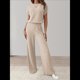 thumbnail image 5 of Traje Informal de Dos Piezas para Mujer, para Viajes y Vacaciones de Verano, con Corta y Pantalones Anchos. Albaricoque M, 5 of 7