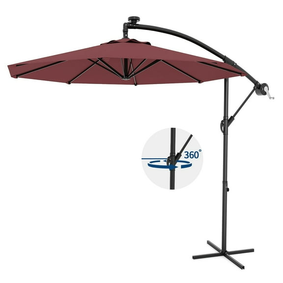 Emorefun 10ft Heavy Duty Cantilever Patio Umbrella, Offset Umbrella with 360 Degree Rotation & Tilt Adjustment for Backyard, Garden, Poolside, Wine Red