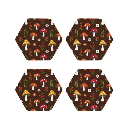 

Matuu Woodland Mushroom for Cup Coasters Set of 4 Leather Coasters Desk Coasters for Office Measures 4” x 4”-Hexagon