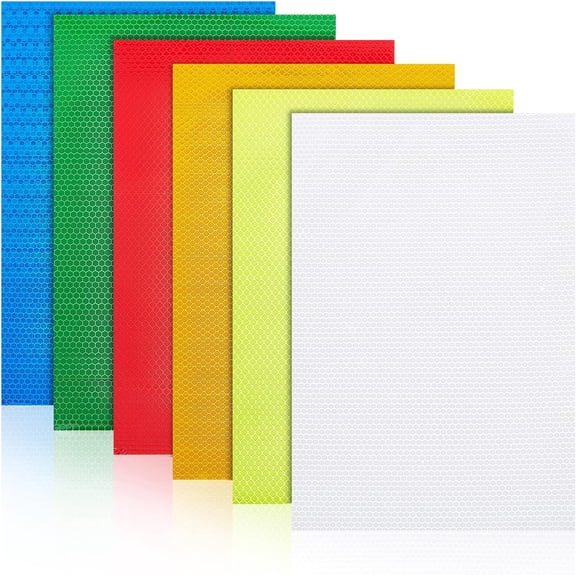 10Pcs 6Colors 12x8inch Adhesive Reflective Stickers Luminous Plastic Self-Adhesive Stickers Rectangle Warning Reflective Stickers for Vehicle Motorcycle Bicycles Decorative