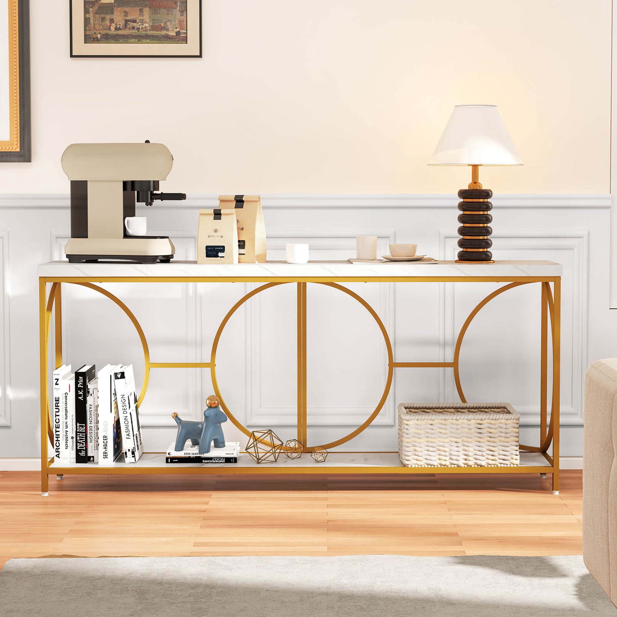 Costway 2-Tier Faux Marble Top Console Table 71" Narrow Console Table for Entryway