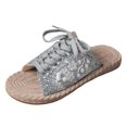 thumbnail image 1 of IUJSOY Straw Slide Sandals for Women Open Toe Lace up Mesh Embroidery Band Slip on Summer Flats, 1 of 5