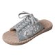 thumbnail image 1 of Bmisegm Women's Large Size Colorblocking Casual Round Toe Women's Single Shoes Lace up Ethnic Style Printed Sports Style Drag Shoes Sandals Women Summer Silver 6.5, 1 of 5