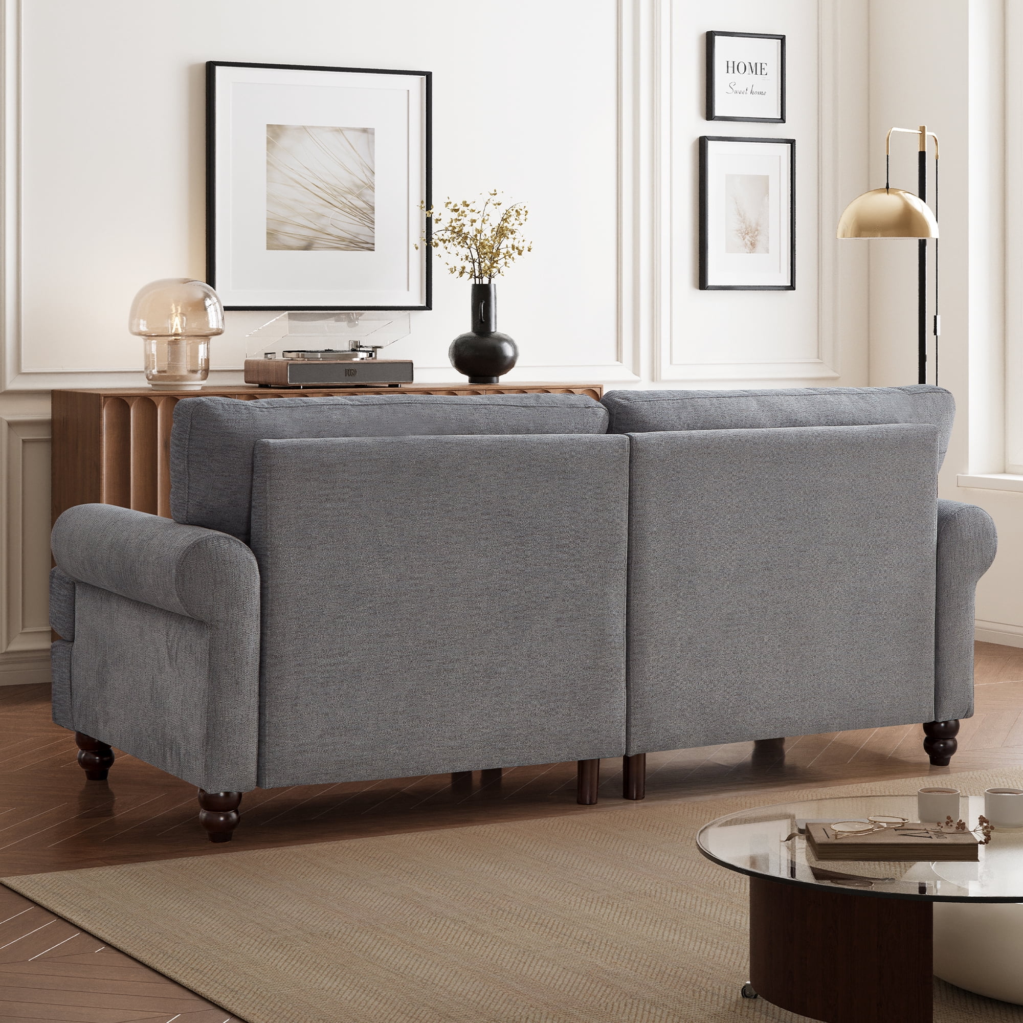 Me'on 81" Rolled Arm Sofa Couch with Storage, Mid Century Modern Decor Upholstered Couches for Living Room, Button Tufted Loveseat for Bedroom, Blue