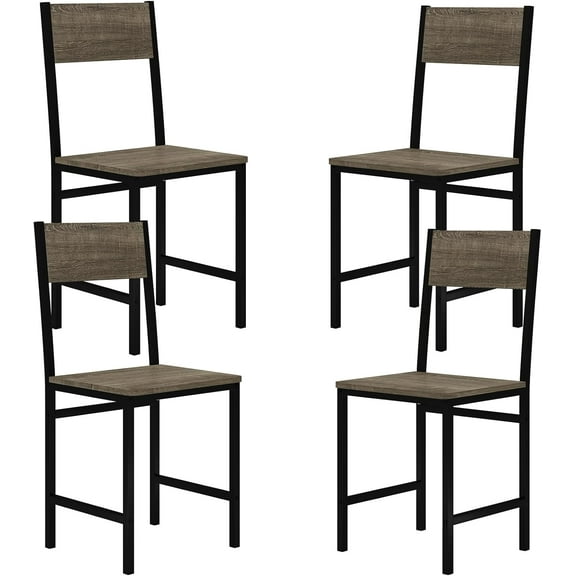 CZMJY Dining Chairs Set of 4, Industrial Kitchen Chairs with Metal Legs, Slanted Back, Rustic Wood Grain, Armless Side Chairs for Dining Room, Restaurant, Living Room, Oak Grey & Black