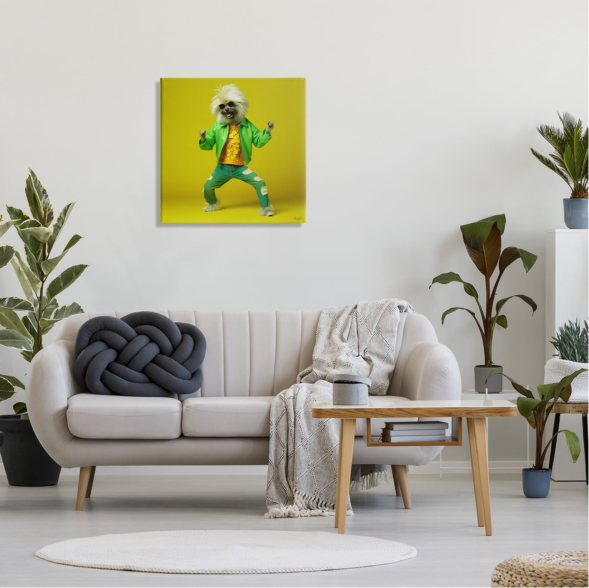 Stupell Industries Dancing Dog in Green Animals & Insects Painting Gallery Wrapped Canvas Art Print Wall Art, 24 x 24