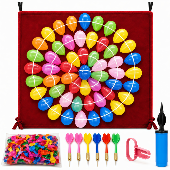 Adult Balloon Dart Board Set with 47.2 in Circular Hanging Target Mat, 500 Balloons, 6 Metal-Tipped Darts, Hand Pump and Tying Tool