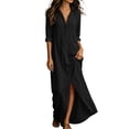 thumbnail image 5 of ClodeEU Women's V Neck 3/4 Sleeve Button Shirt Dress with Front Slit ,Elegant Casual Summer Maxi Dress Black,Women's Plus L, 5 of 8