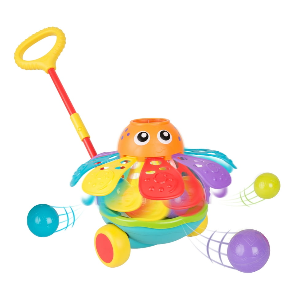 Playgro Push Along Ball Popping Octopus, STEM Toy for a bright future