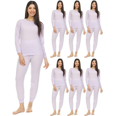 

SOCKS NBULK 6 Pack of 2pc Thermal Sets for Woman Base Layer Long Johns Underwear Top & Bottom Cotton Solid Colors (Medium Purple)