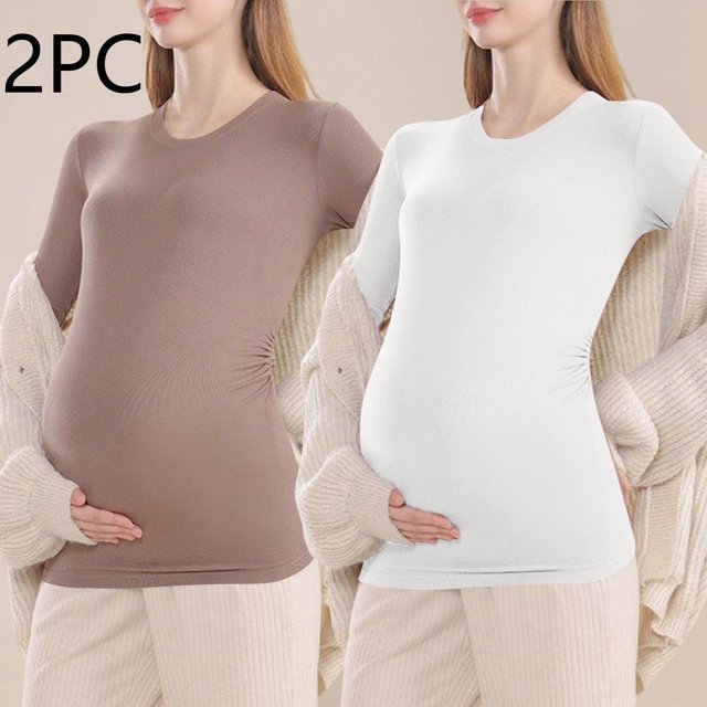 hengsof Maternity Shirt Long Sleeve Basic Top Ruch Sides Bodycon Tshirt for Pregnant Women