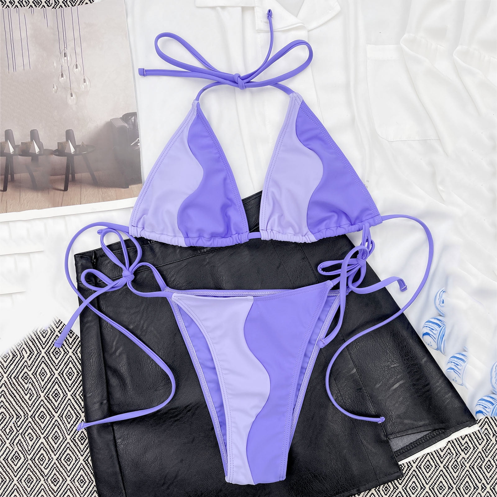 新品Espieguビキニset パープル［S-M］ CAICJ98 Womens Bikini Swimsuits Girl's Bikini Set Two Piece