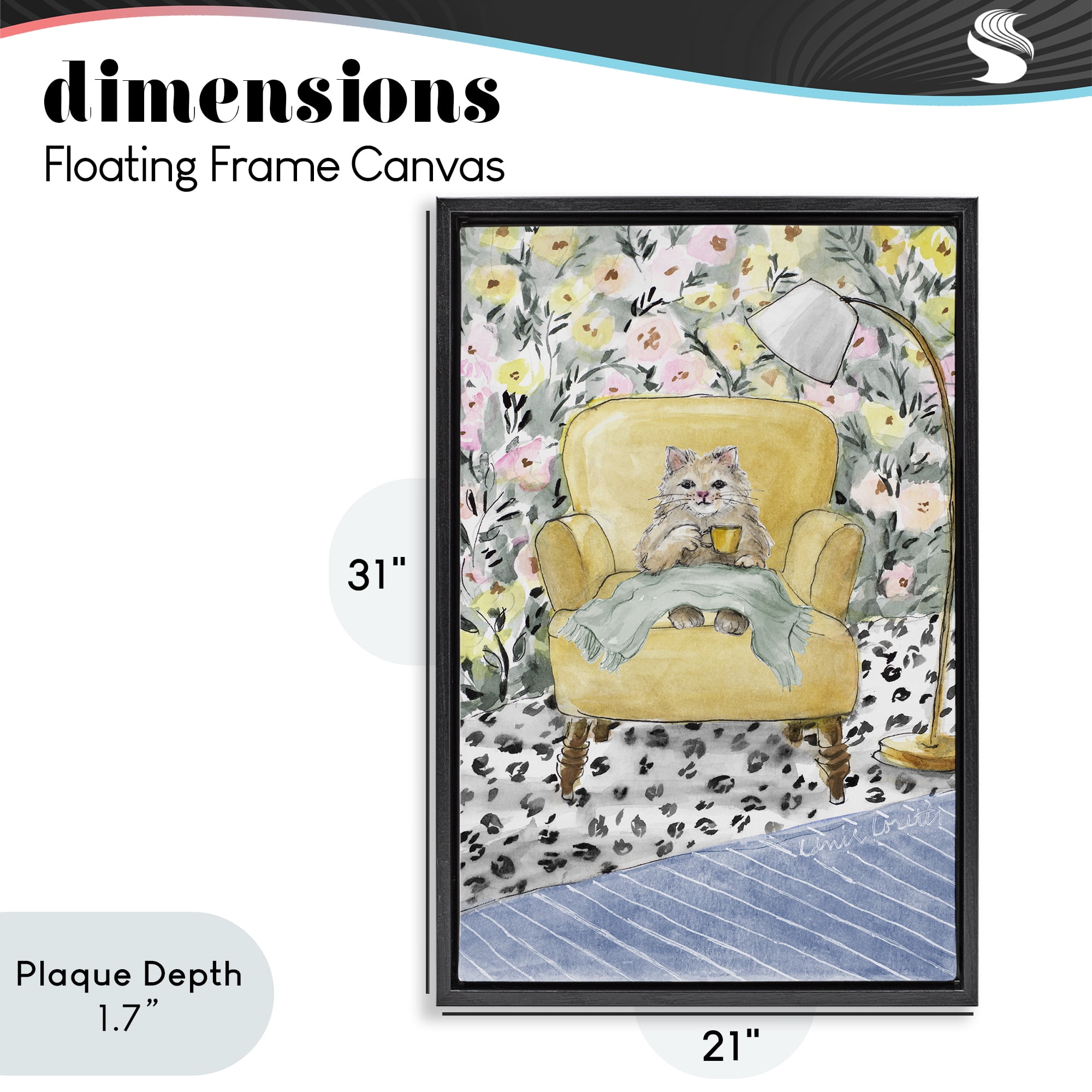 Stupell Industries Cozy Cat Corner Black Framed Floater Canvas Wall Art, design by Lanie Loreth