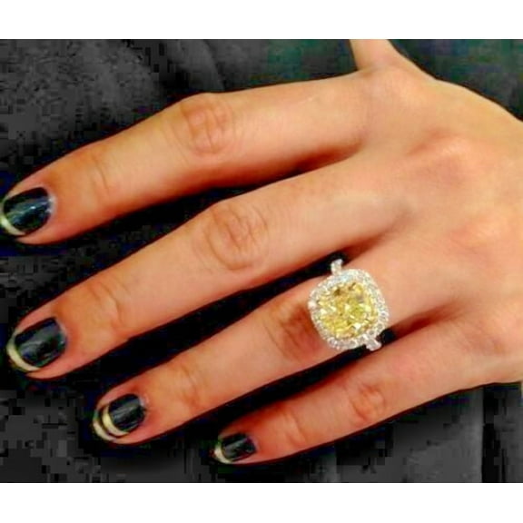 2.Ct Yellow Citrine Cushion Cut Lab-Created Weeding Ring 14K White Gold Plated