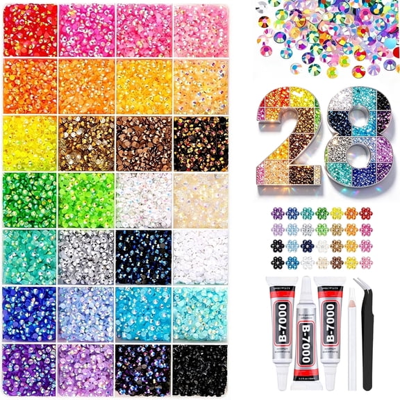 Bedazzler Kit with Rhinestones, 34000 Jelly Gems, 3mm Multicolor Crystal, 3 B7000 Jewelry Glue for Bedazzled Nail Art & Crafts