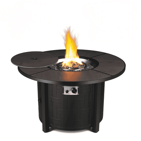 TLGREEN 42" Propane Fire Pit Table with Lid and Blue Stone, 50,000 BTU Auto-Ignition Circular Gas Fire Pit for Outdoor