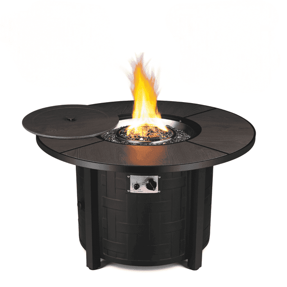TLGREEN 42" Propane Fire Pit Table with Lid and Blue Stone, 50,000 BTU Auto-Ignition Circular Gas Fire Pit for Outdoor