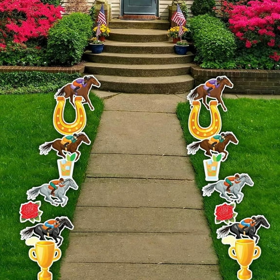 Kentucky Horse Racing Party Pathway Markers, Horse Derby Yard Decorations 16 Piece Set