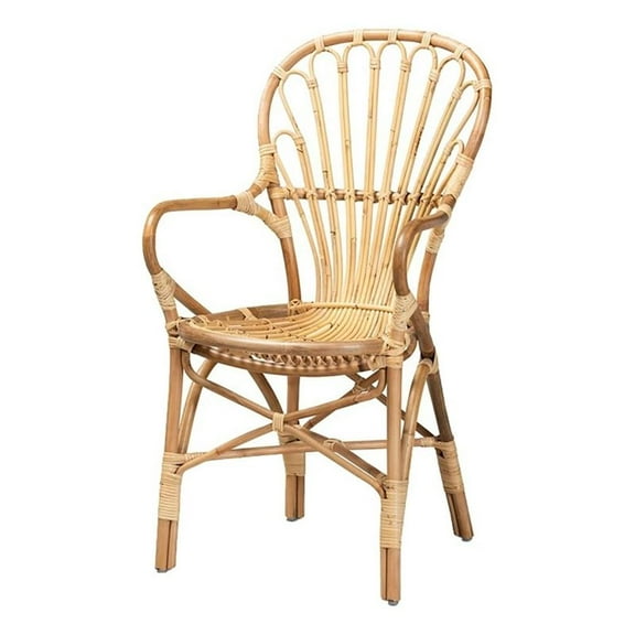 Bowery Hill 17.7" Modern Rattan Curved Arms Armchair in Natural