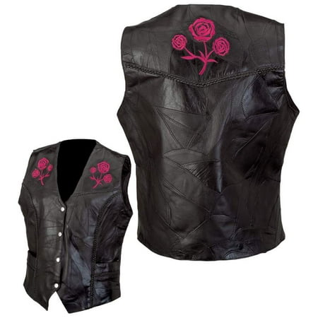 - Live-ride-rock® Ladies' Rock Design Genuine Buffalo Leather Vest - Medium - GFVROSEM