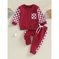 thumbnail image 2 of Liacowi Toddler Baby Boy Girl Clothes Checkerboard Print Long Sleeve Sweatshirt Tops and Pants Infant 2Pcs Fall Clothing Set, 2 of 9