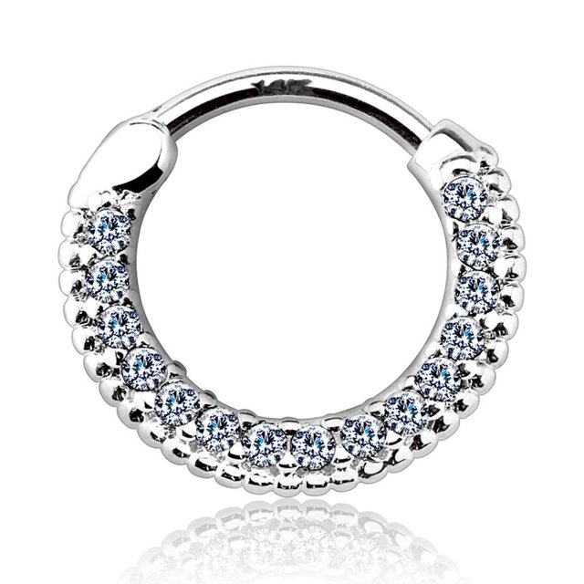 Septum Clicker Round Paved Gems 14Kt Gold 16g and 14g available