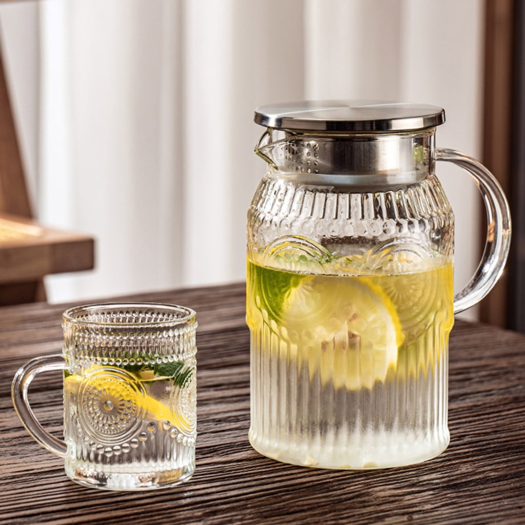 lanema Sun Pattern Retro Glass Pitcher Practical Lid Included For Kitchen And Living Room Use