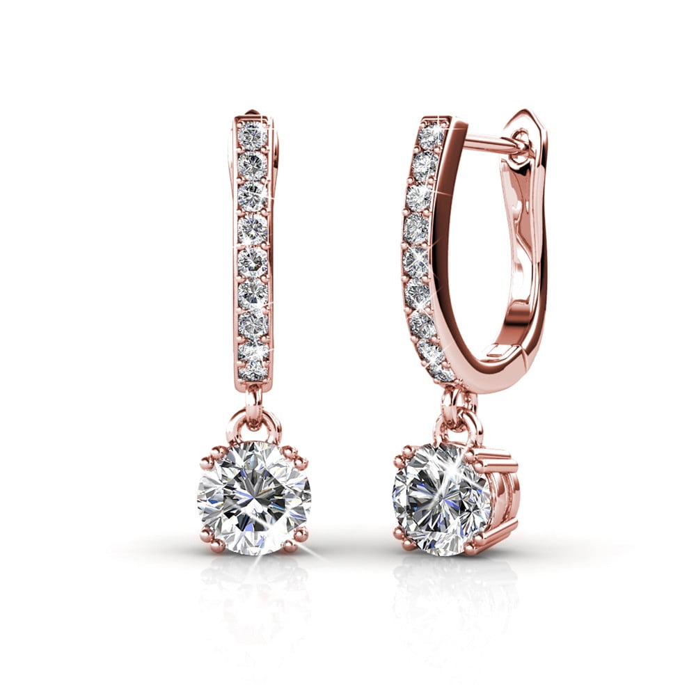 Cate &amp; Chloe - Cate &amp; Chloe McKenzie 18k White Gold Dangling Earrings with Swarovski Crystals, Solitaire Crystal Dangle Earrings, Best Silver Drop Earrings for Women, Channel Set Drop Horseshoe (Rose Gold)