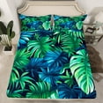 thumbnail image 2 of Manfei Monstera Leaf Twin Sheet Sets,Tropical Botanical Plant Twin Fitted Sheet,Green Blue Leaves Flat Sheet For Kids,Luxury Bedroom Decor,3pcs, 2 of 7