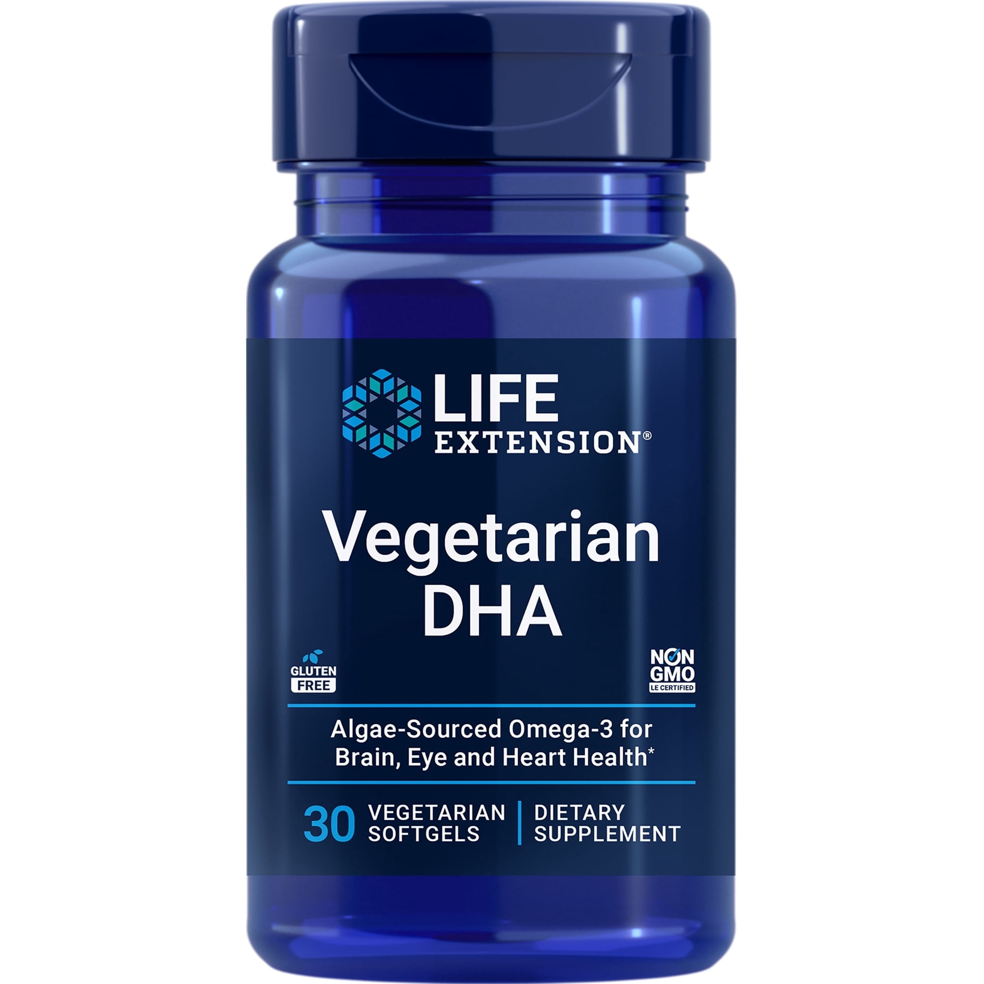 Life Extension Vegetarian DHA, omega-3 from algae for cognition, mood & eye health, gluten-free, non-GMO, vegan, 30 softgels