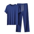 thumbnail image 2 of PNTUTB Men's Casual Solid Color Crew Neck Short Sleeve T Shirt with Elastic Waist Drawstring Pants Loose Set, 2 of 6