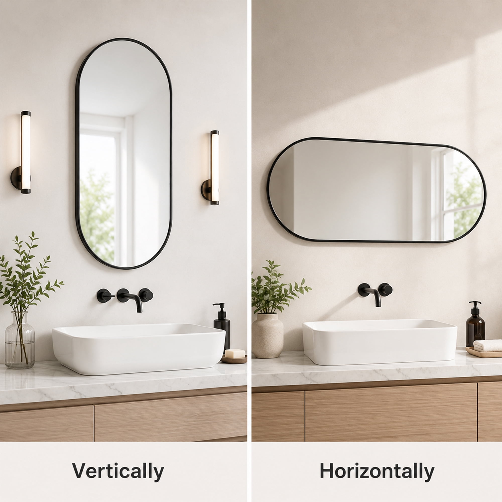 PVC Frame Mirror, Black 18x40in